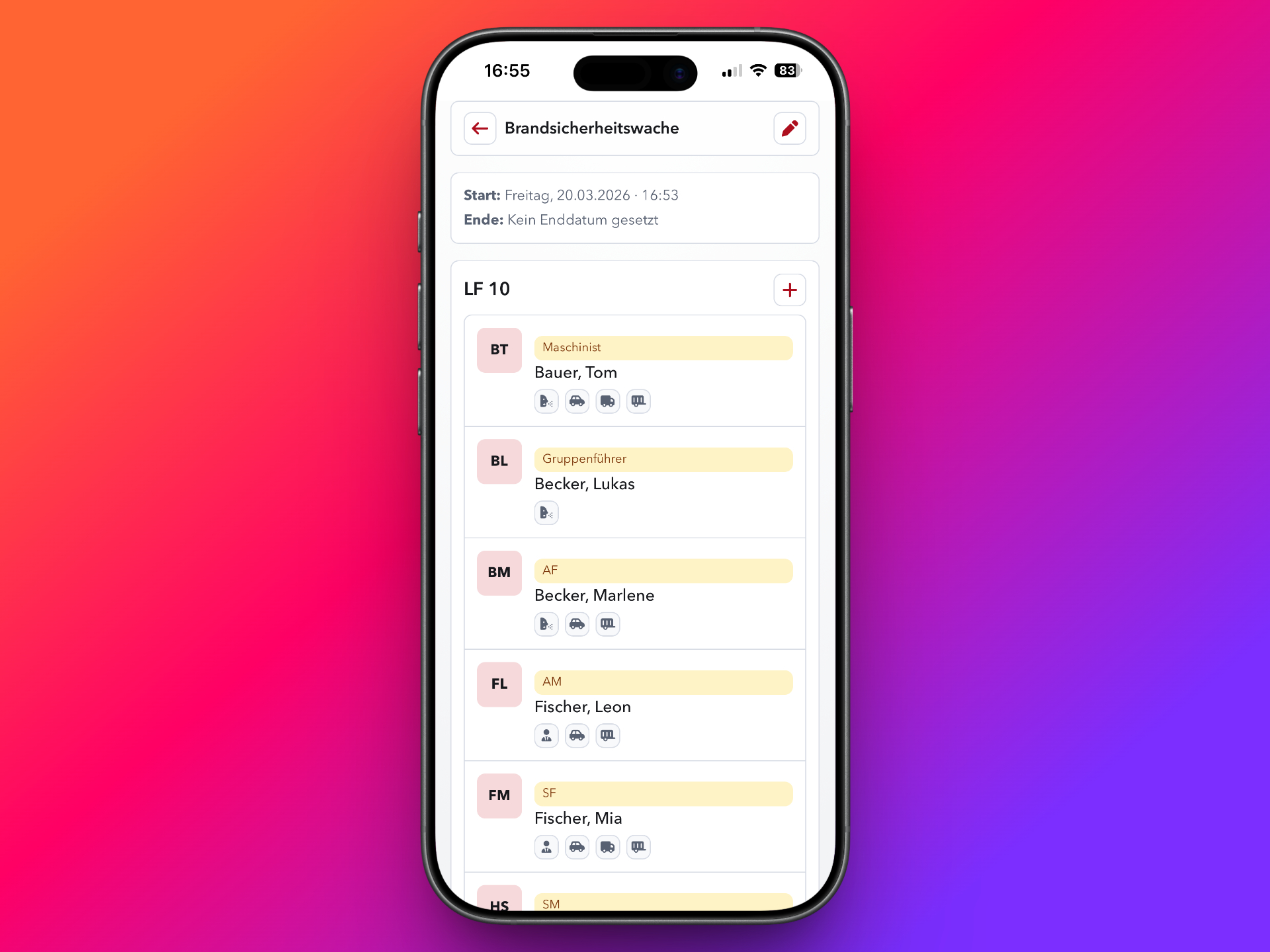 Einteilungen in der D1E-Feuerwehrinfo App