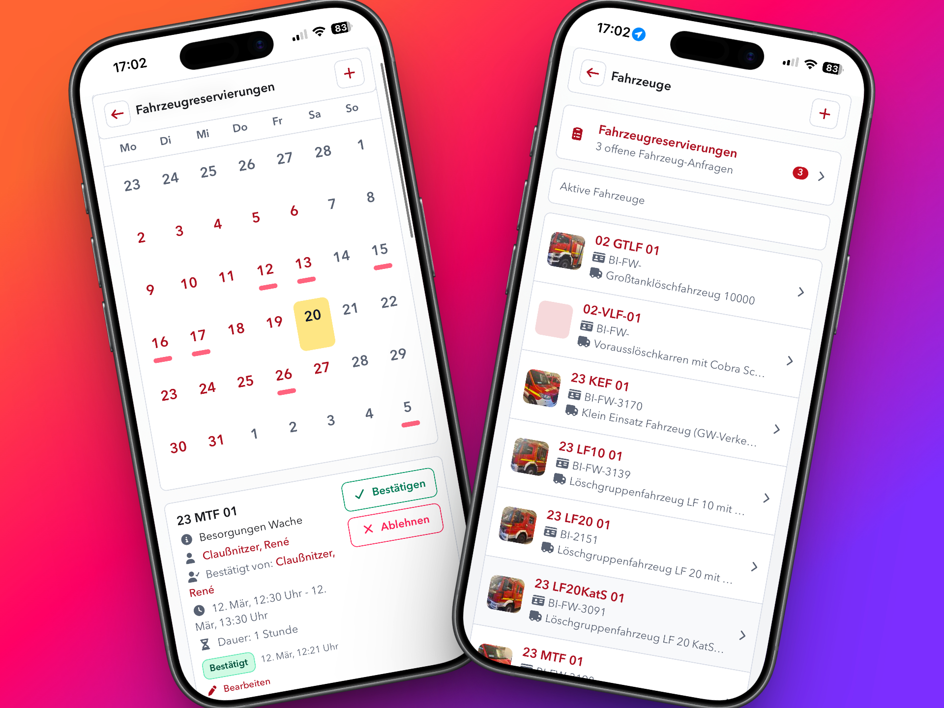 Fahrzeugübersicht in der D1E-Feuerwehrinfo App